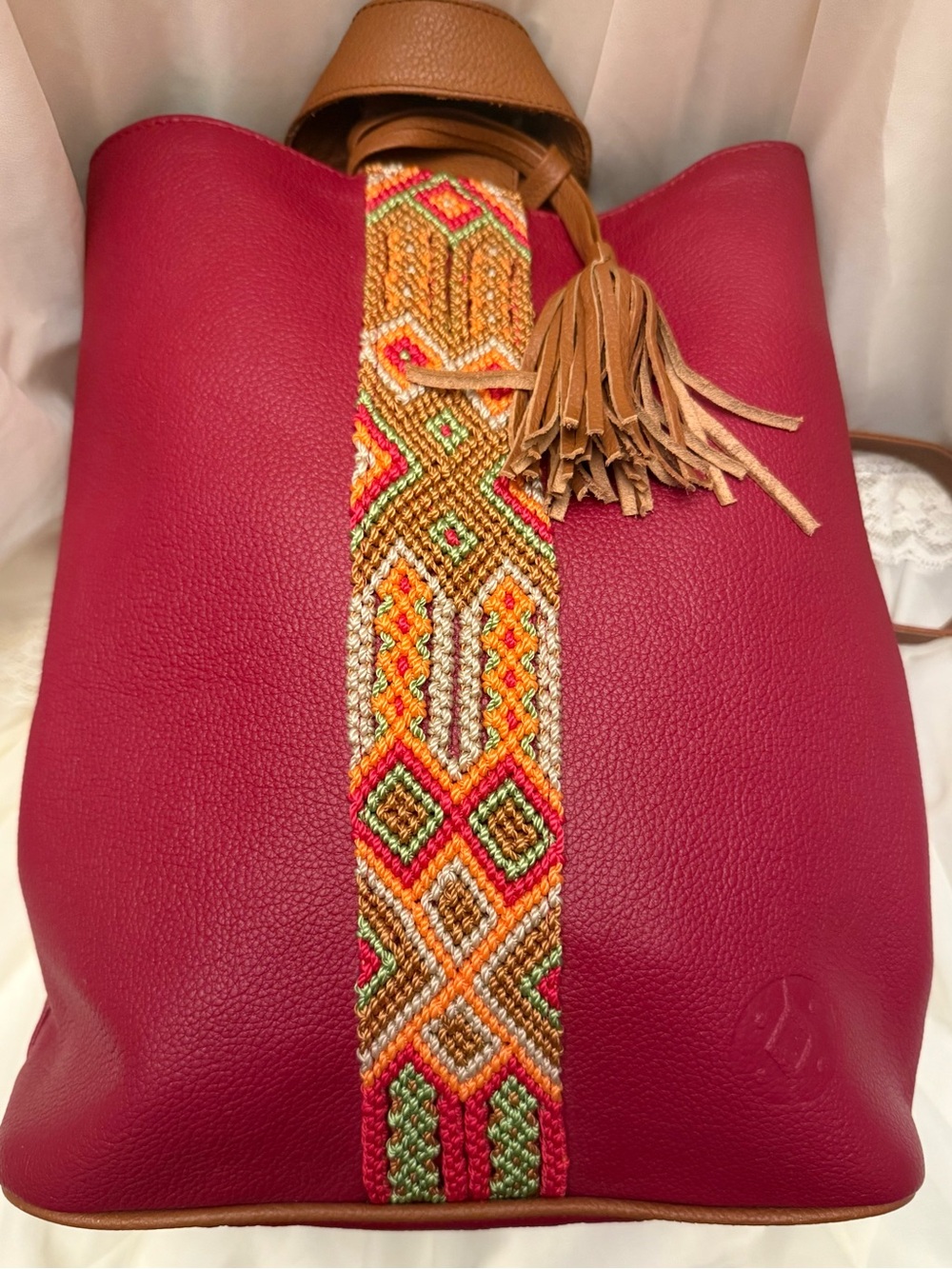 Cristina Orozco Red Pebbled Leather Backpack Sling